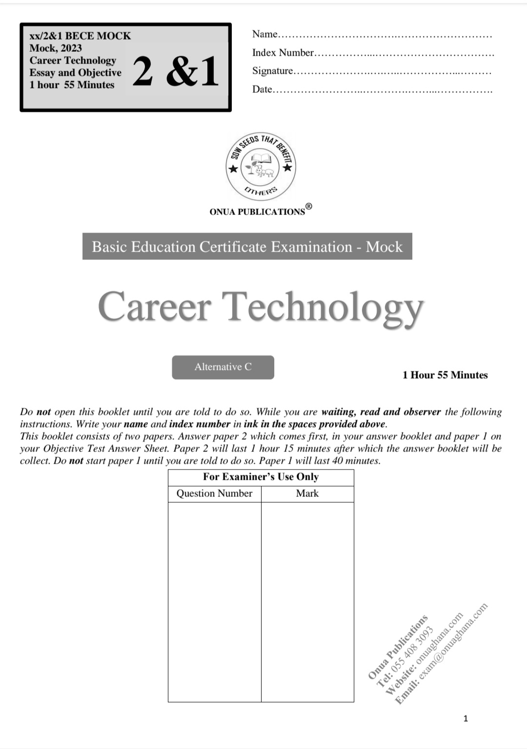 BECE Mock | 2024-2025 Career Technology Quotation Papers